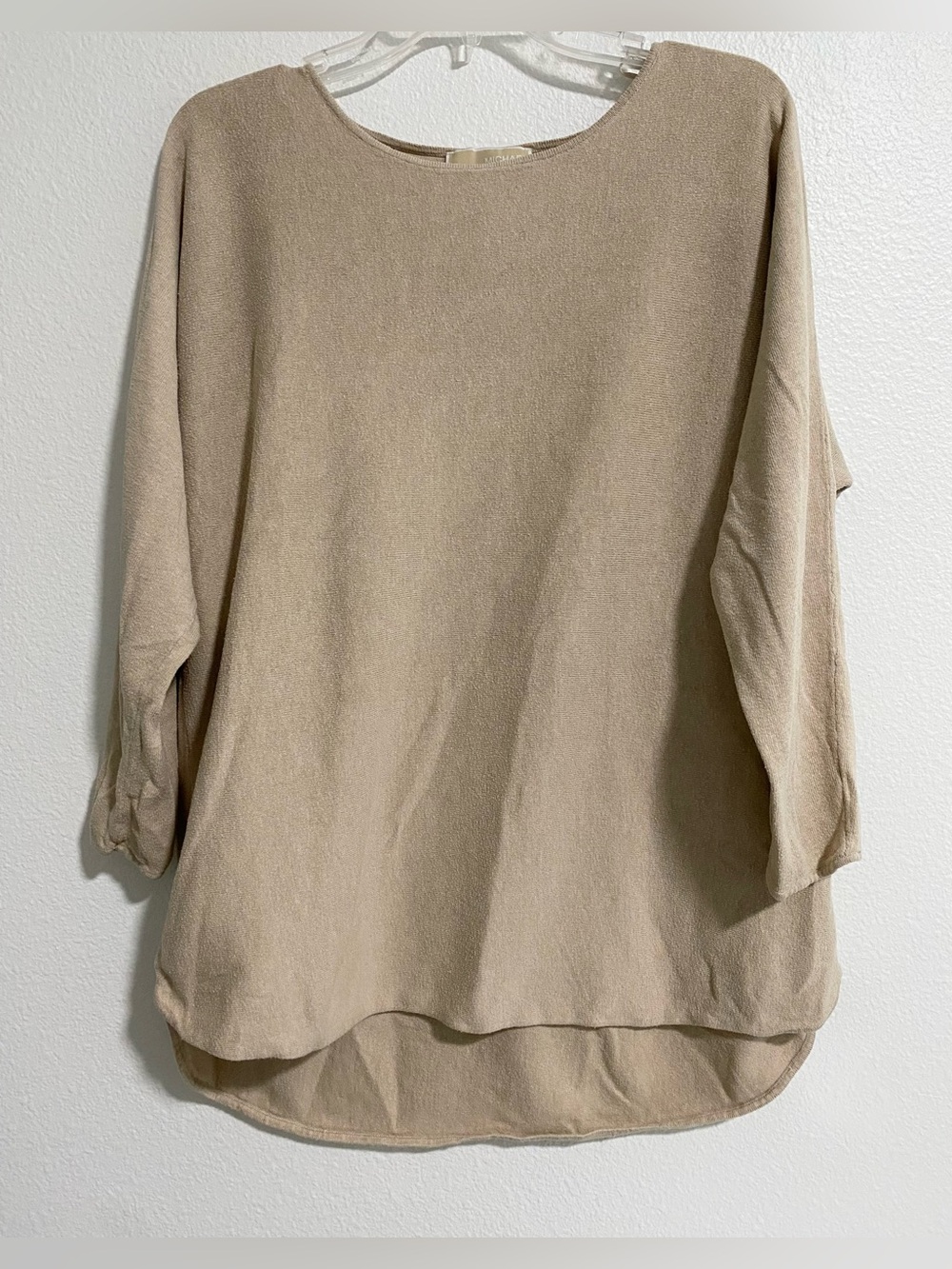 Michael Kors Beige Cotton/Viscose Knit 3/4 Sleeve Sweater sz L